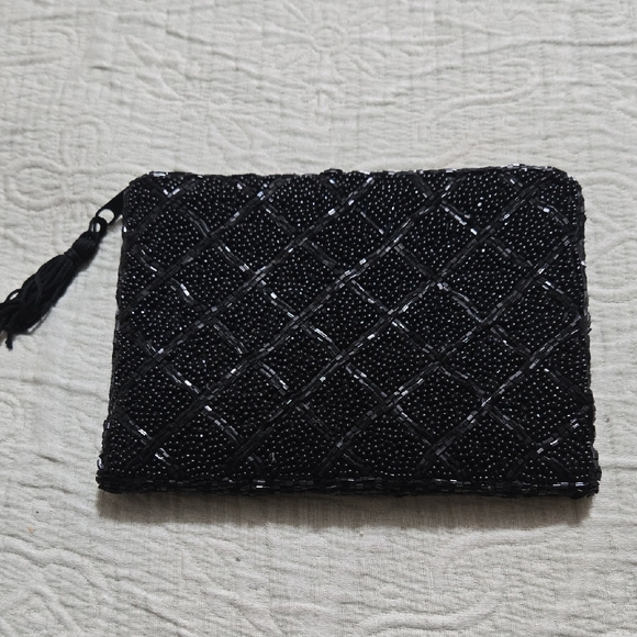 Lancome Handbags - Lancome Black Beaded Mini Clutch 6 x 4 Inches